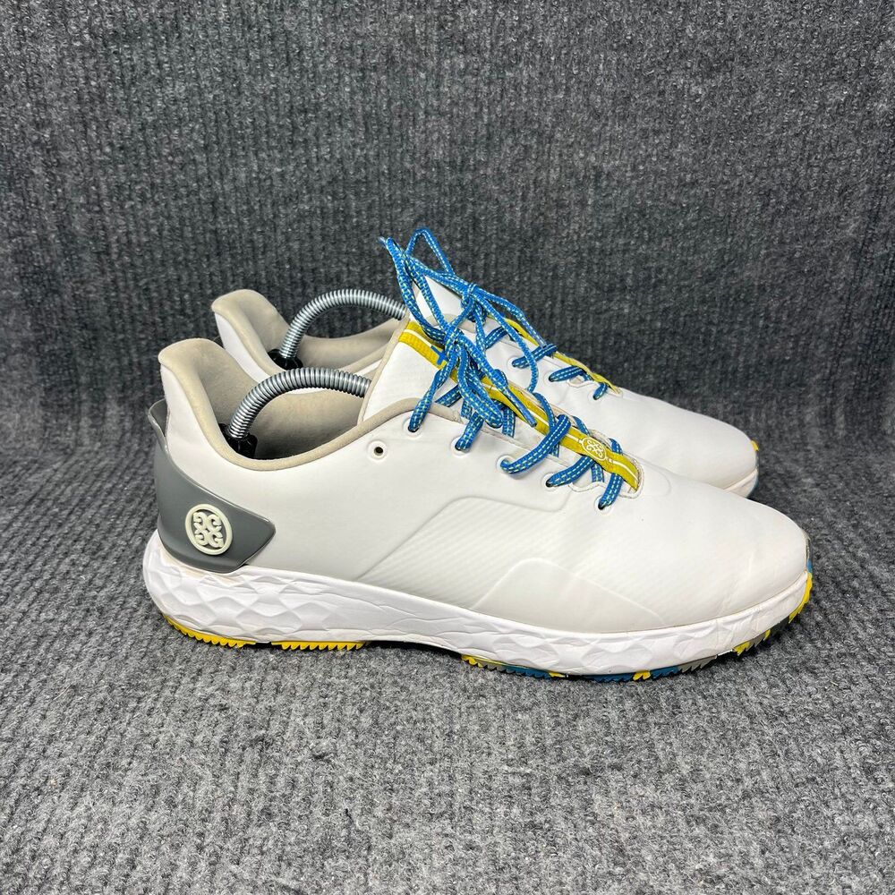 G/FORE White Athletic Golf Shoes with Blue and Yellow Accents